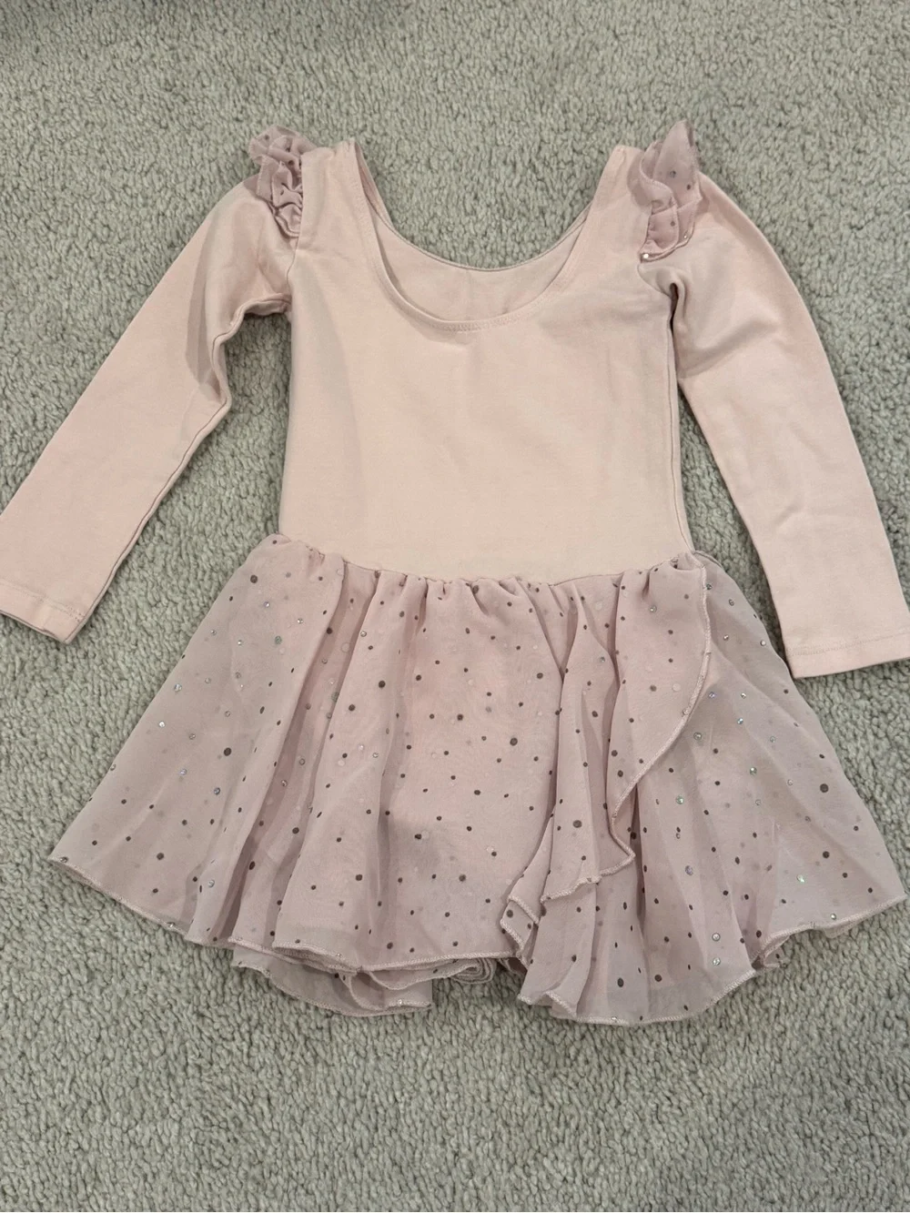 Girls Pink Sparkle Dance Leotard Dress - Long Sleeve Kids